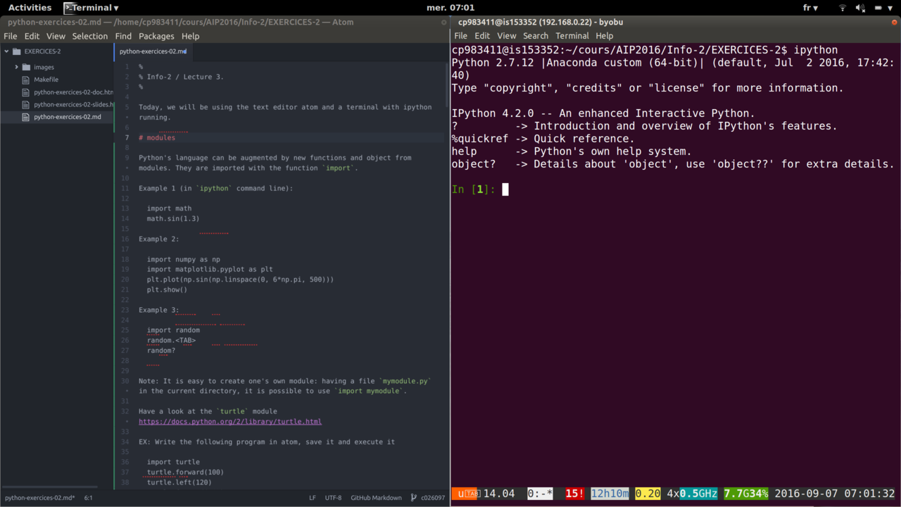 atom and ipython side by side
